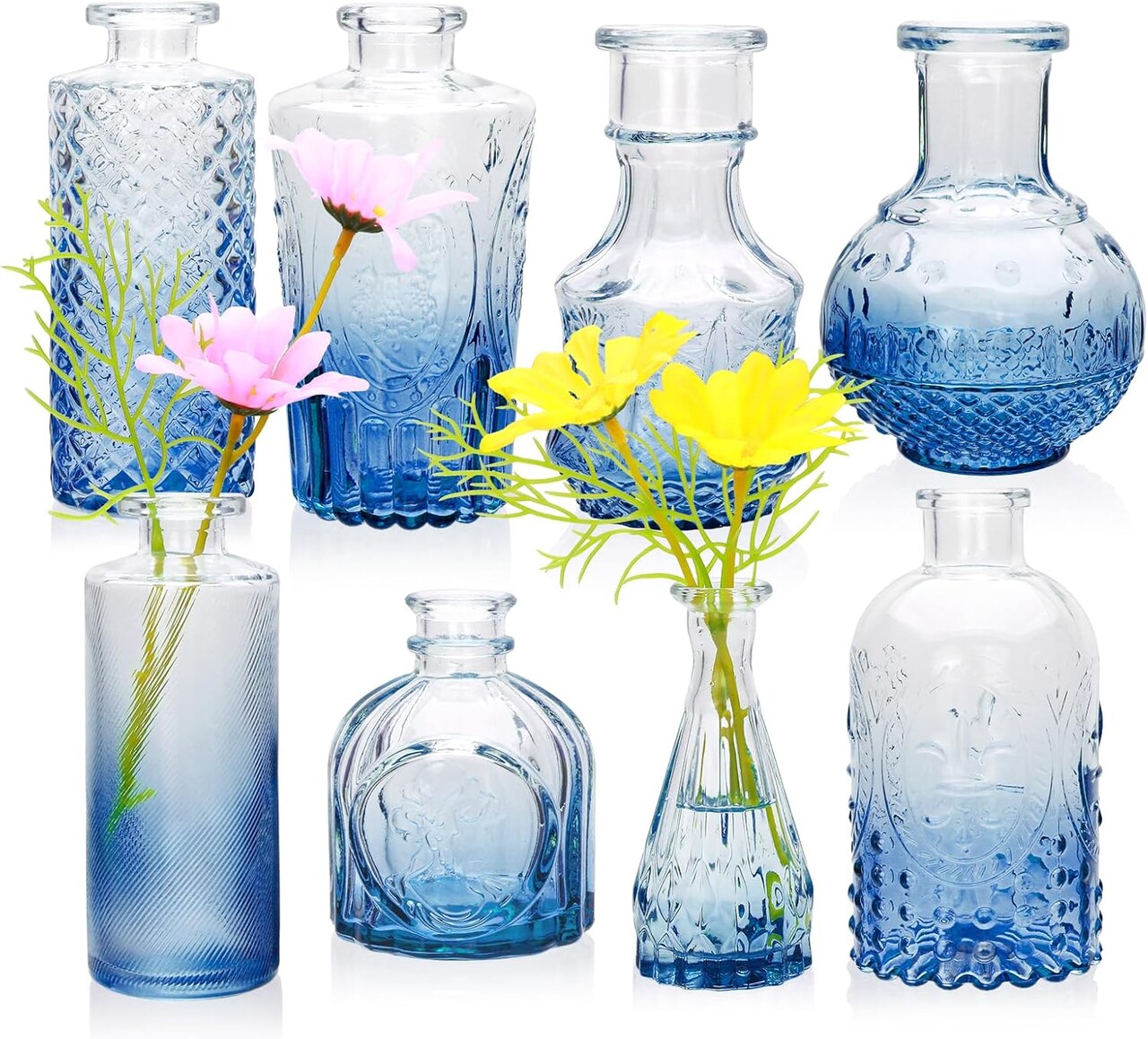 Set of 8 Glass Bud Vases Mini Flower Vases for Home Office Wedding Decor